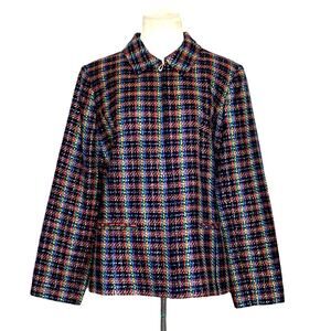 Sag Harbor colorful plaid texture with metallic threads zipper jacket size 14
